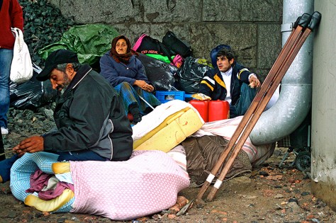 Roma people under the bridge in Helsinki